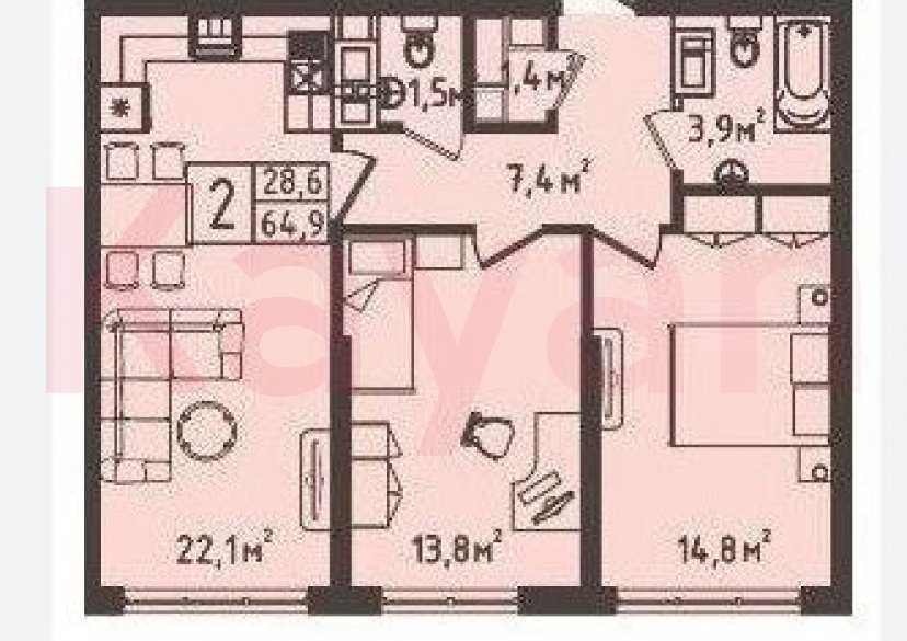 Продажа 2-комн. квартиры, 61.7 кв.м фото 8