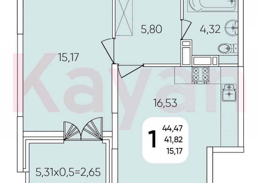 Продажа 1-комн. квартиры, 44.47 кв.м фото 15