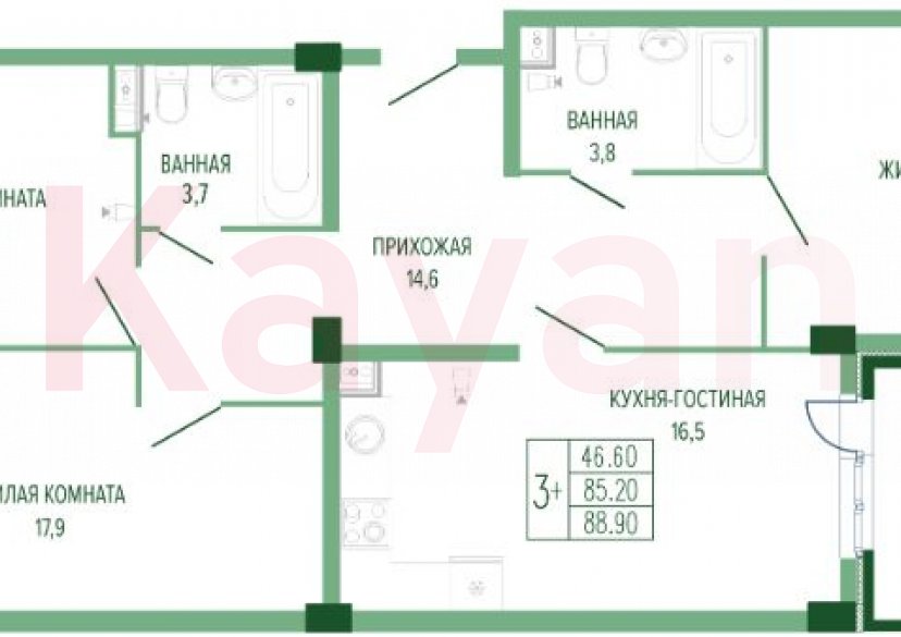 Продажа 3-комн. квартиры, 88.9 кв.м фото 7