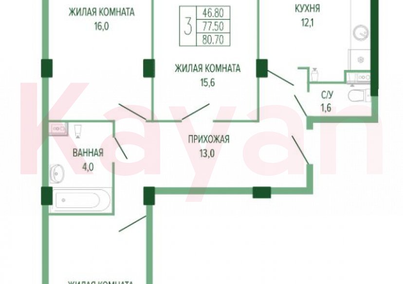 Продажа 3-комн. квартиры, 80.7 кв.м фото 7