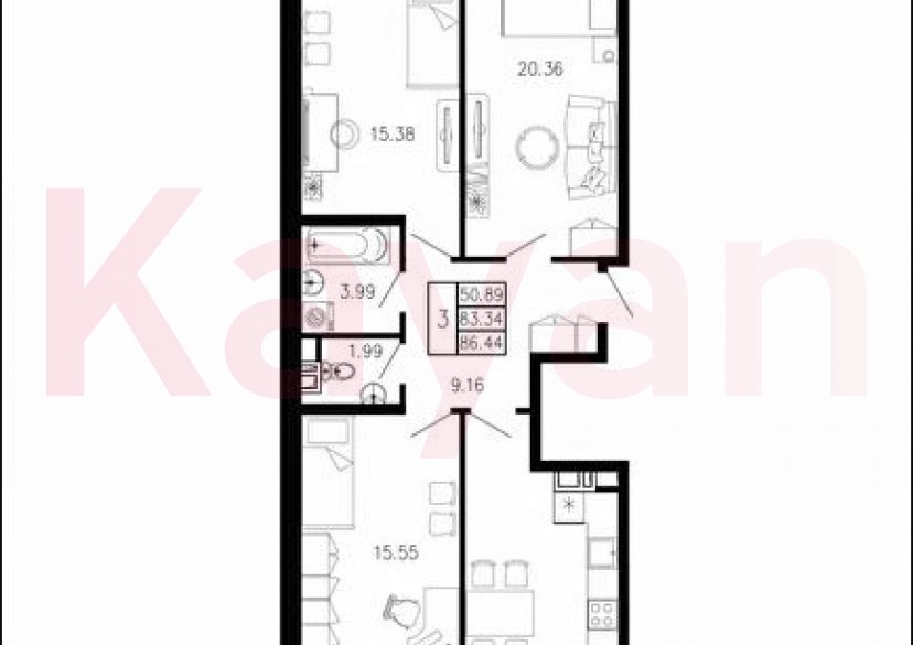 Продажа 3-комн. квартиры, 86.44 кв.м фото 0