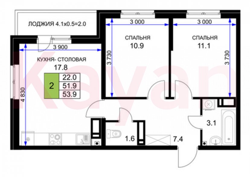 Продажа 2-комн. квартиры, 54 кв.м фото 1