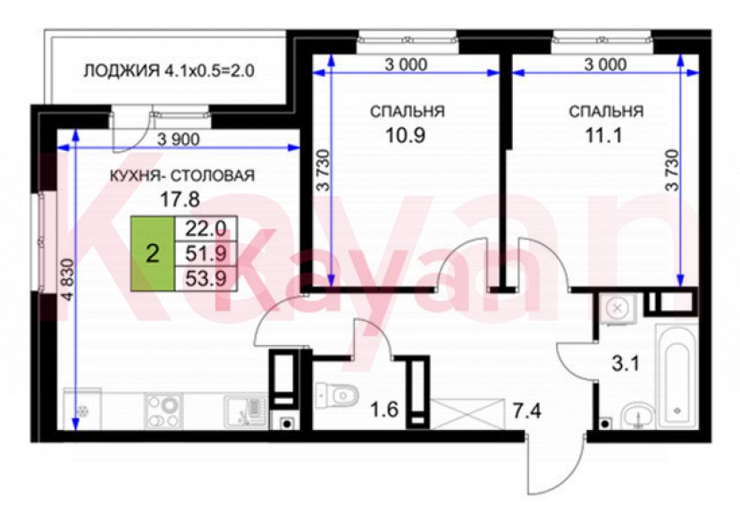 Продажа 2-комн. квартиры, 54 кв.м фото 2