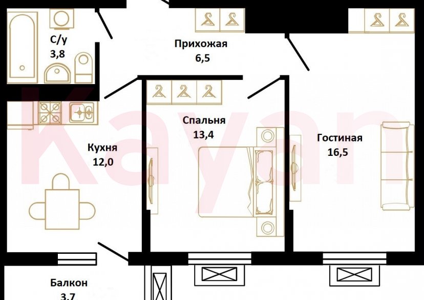 Продажа 2-комн. квартиры, 53.3 кв.м фото 16