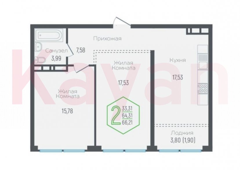 Продажа 2-комн. квартиры, 64.31 кв.м фото 0