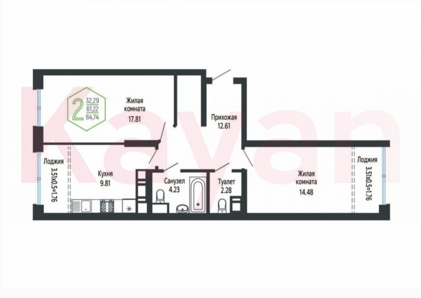 Продажа 2-комн. квартиры, 64.74 кв.м фото 0