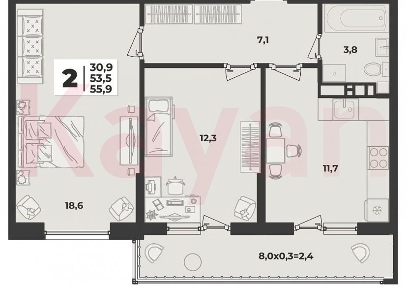 Продажа 1-комн. квартиры, 55.9 кв.м фото 8