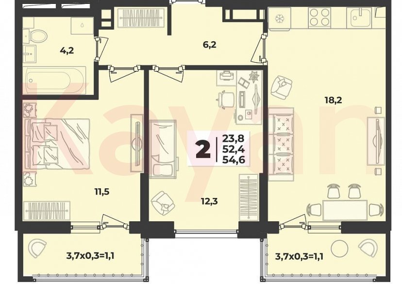 Продажа 2-комн. квартиры, 54.6 кв.м фото 7