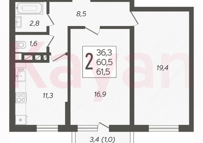 Продажа 2-комн. квартиры, 61.5 кв.м фото 0