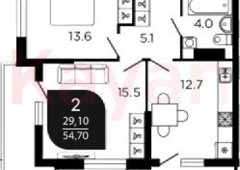 Продажа 2-комн. квартиры, 50.9 кв.м фото 0