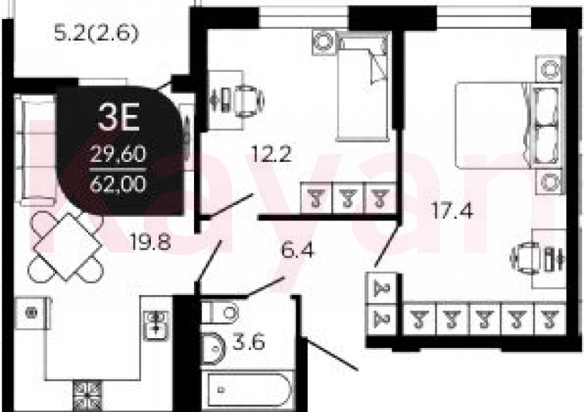 Продажа 3-комн. квартиры, 59.4 кв.м фото 0