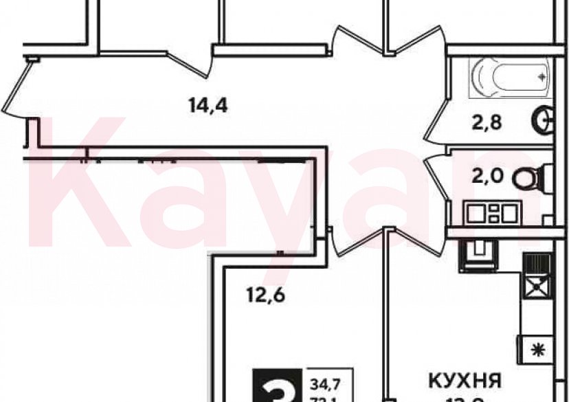 Продажа 3-комн. квартиры, 73.3 кв.м фото 0