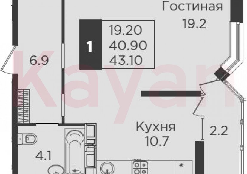 Продажа 1-комн. квартиры, 40.9 кв.м фото 0