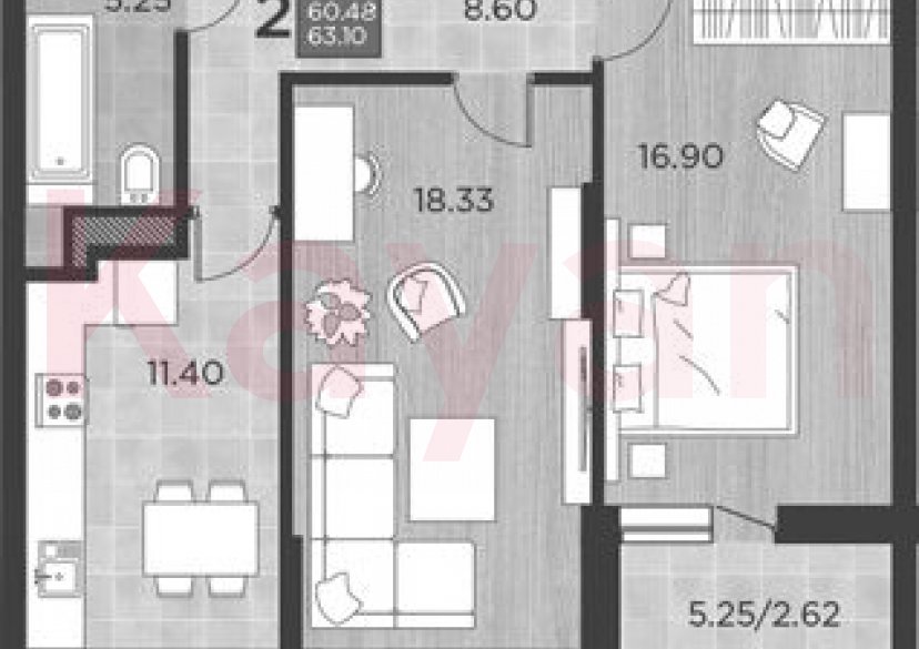 Продажа 2-комн. квартиры, 60.48 кв.м фото 0