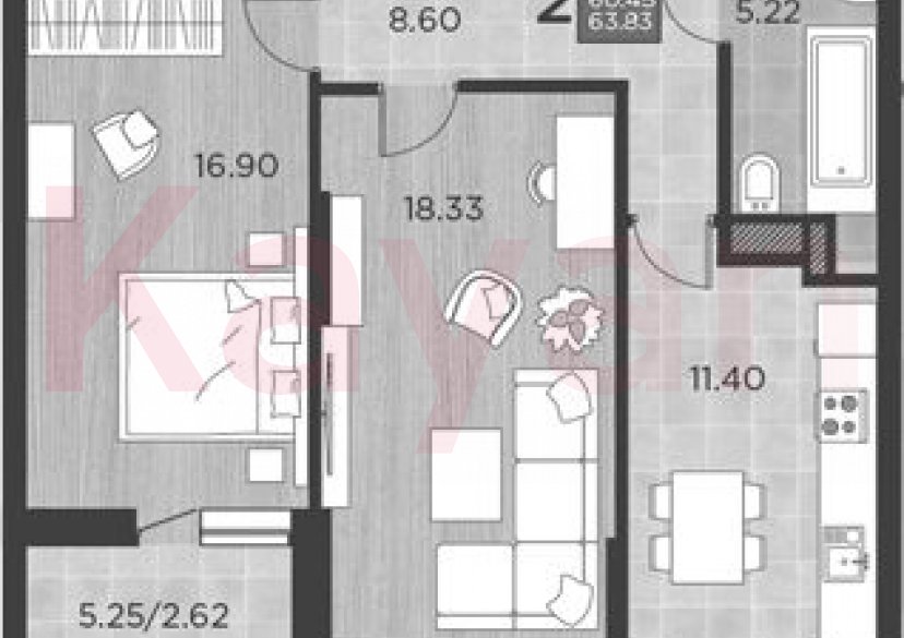 Продажа 2-комн. квартиры, 60.45 кв.м фото 0