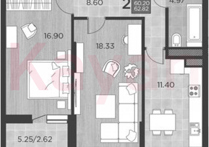 Продажа 2-комн. квартиры, 61.33 кв.м фото 0