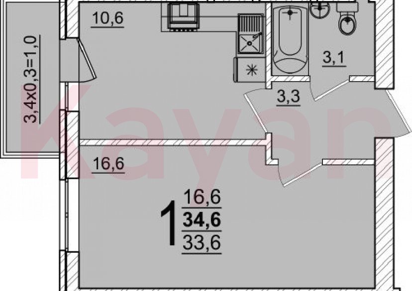 Продажа 1-комн. квартиры, 33.6 кв.м фото 0