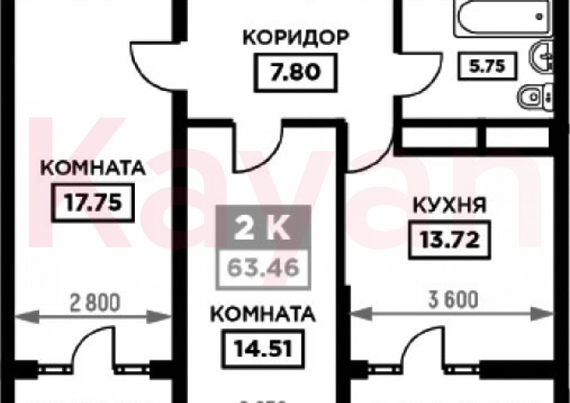 Продажа 2-комн. квартиры, 59.53 кв.м фото 0