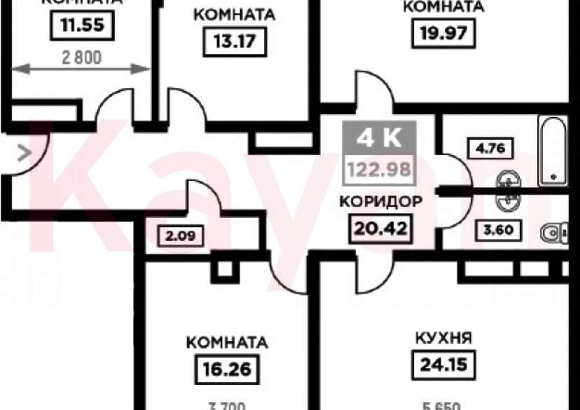 Продажа 4-комн. квартиры, 115.97 кв.м фото 0