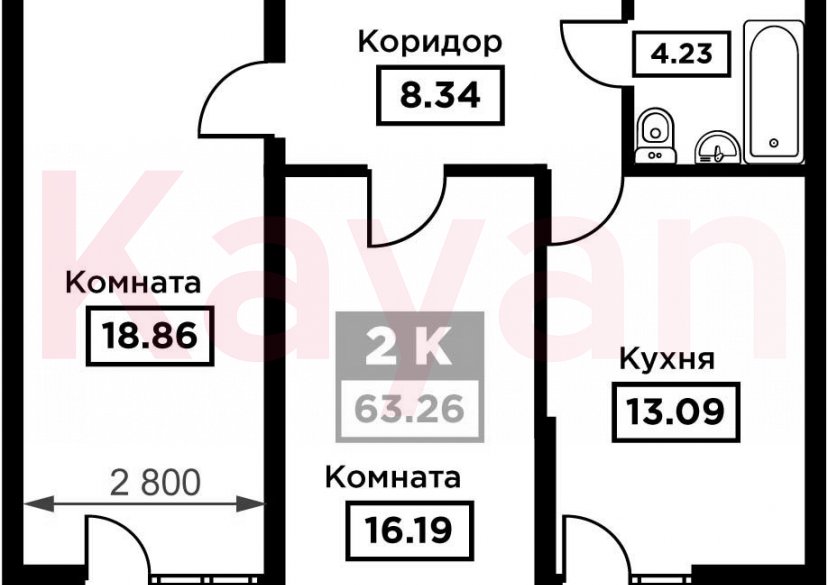 Продажа 2-комн. квартиры, 60.71 кв.м фото 0