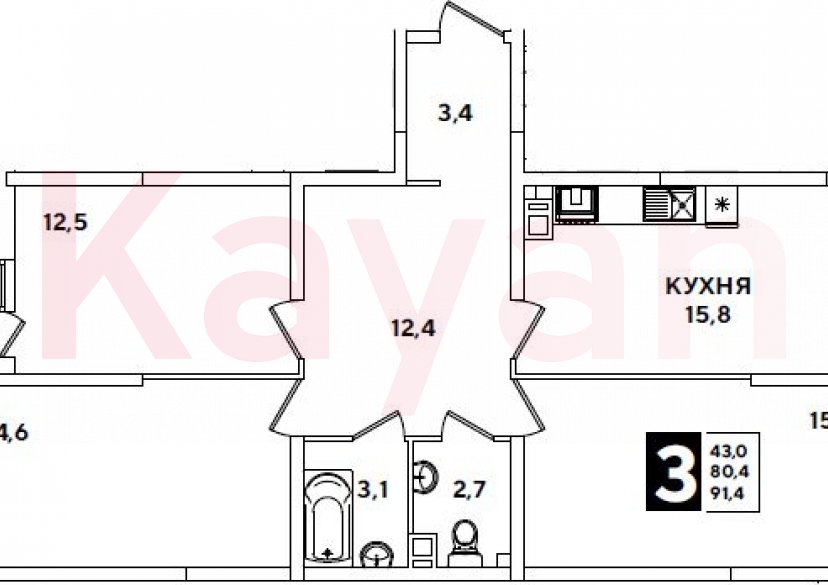 Продажа 3-комн. квартиры, 80.4 кв.м фото 0