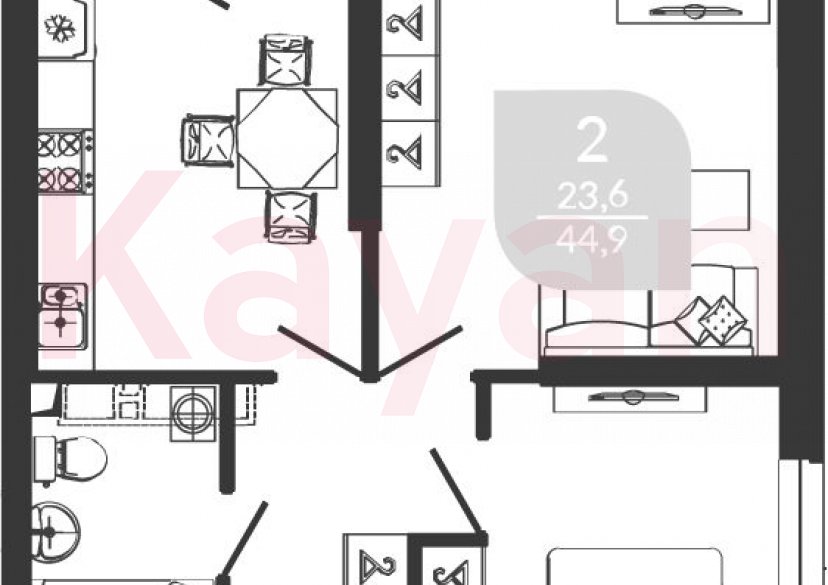 Продажа 2-комн. квартиры, 43.7 кв.м фото 0