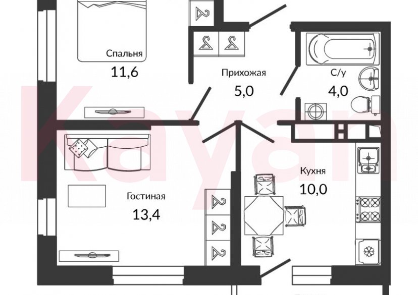 Продажа 2-комн. квартиры, 44.4 кв.м фото 0