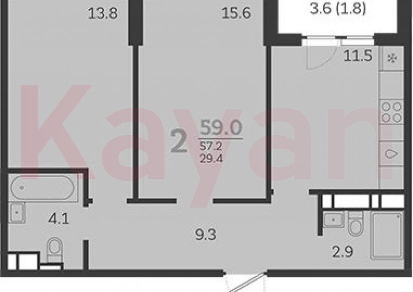 Продажа 2-комн. квартиры, 57.2 кв.м фото 0