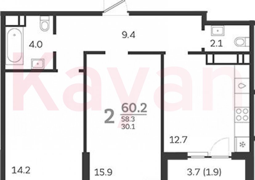 Продажа 2-комн. квартиры, 58.3 кв.м фото 0