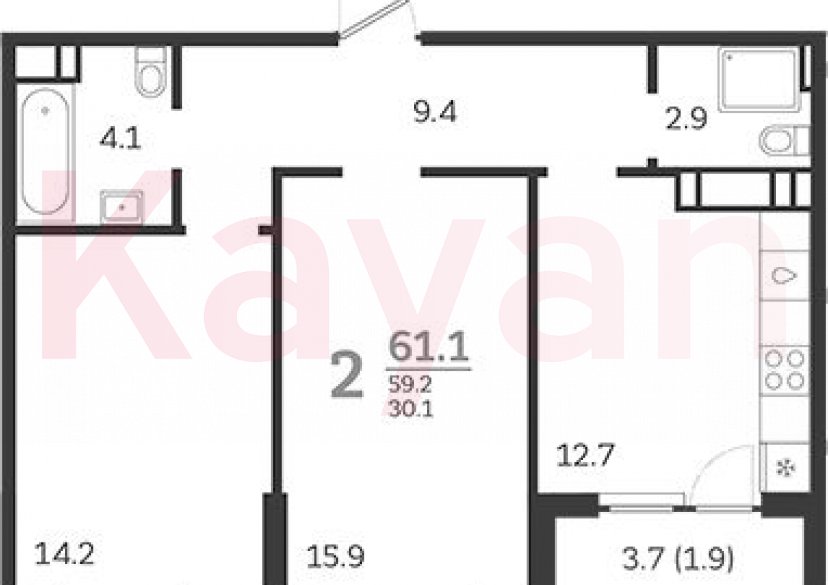 Продажа 2-комн. квартиры, 59.2 кв.м фото 0