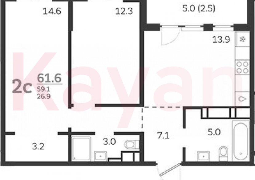 Продажа 2-комн. квартиры, 59.1 кв.м фото 0