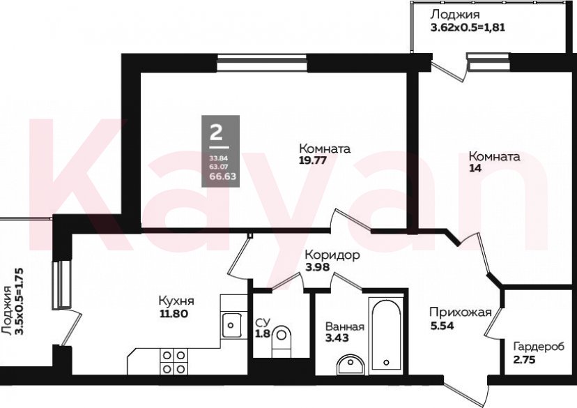 Продажа 2-комн. квартиры, 59.74 кв.м фото 0