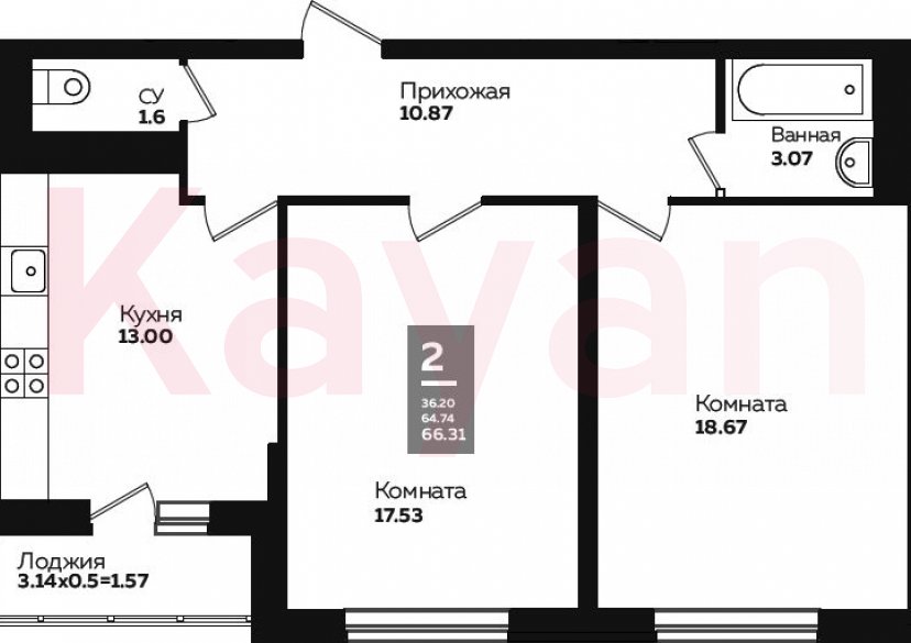 Продажа 2-комн. квартиры, 63.33 кв.м фото 0