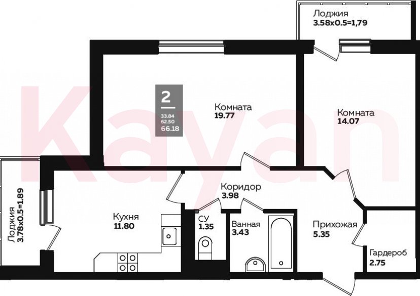 Продажа 2-комн. квартиры, 59.22 кв.м фото 0