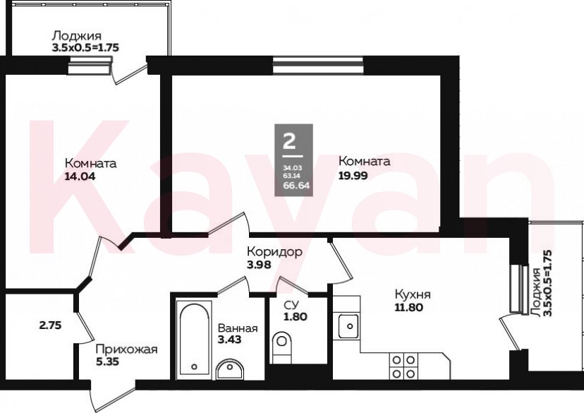 Продажа 2-комн. квартиры, 60.2 кв.м фото 0