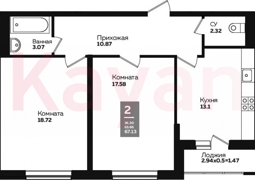 Продажа 2-комн. квартиры, 64.53 кв.м фото 0