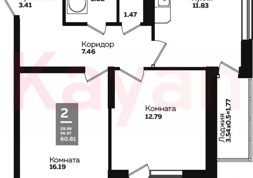 Продажа 2-комн. квартиры, 53.46 кв.м фото 0