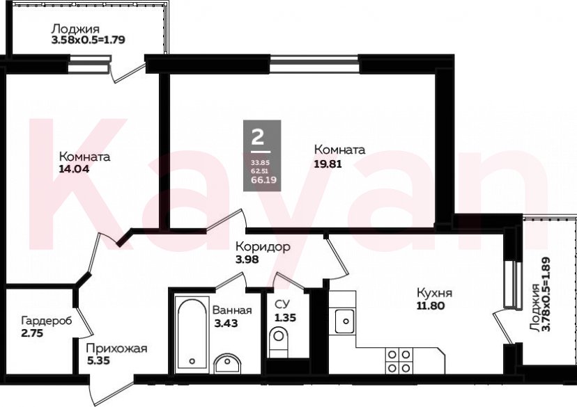 Продажа 2-комн. квартиры, 59.12 кв.м фото 0