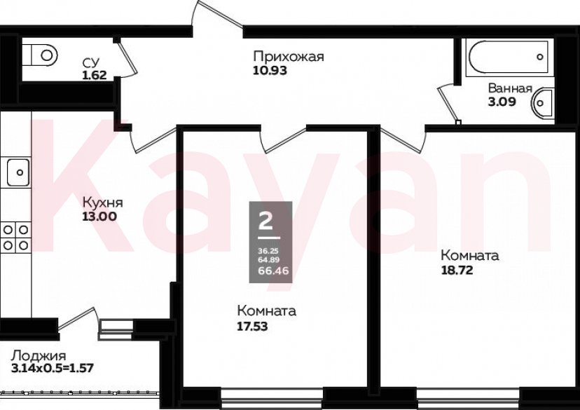 Продажа 2-комн. квартиры, 63.43 кв.м фото 0