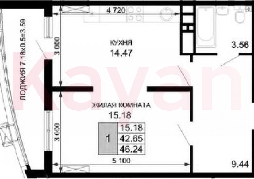 Продажа 1-комн. квартиры, 42.65 кв.м фото 0