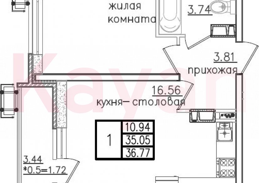 Продажа 2-комн. квартиры, 35.05 кв.м фото 0