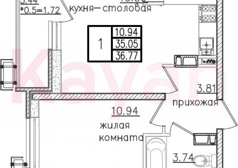 Продажа 2-комн. квартиры, 35.05 кв.м фото 0