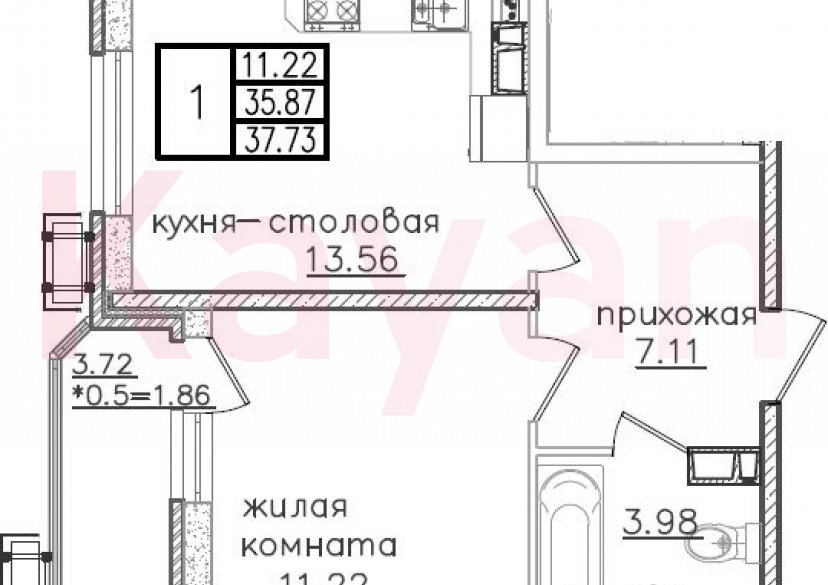 Продажа 1-комн. квартиры, 35.87 кв.м фото 0