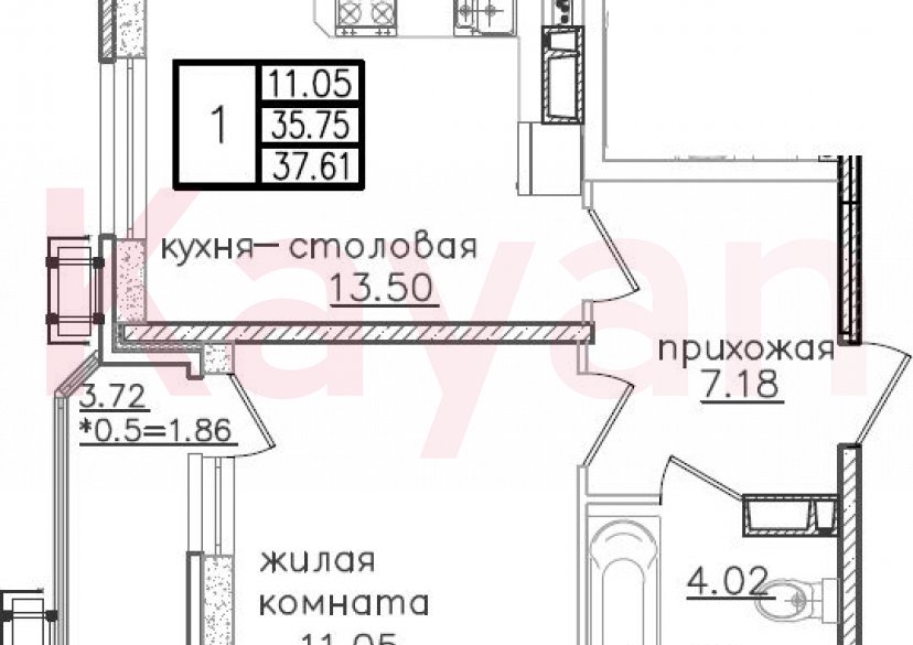 Продажа 1-комн. квартиры, 35.75 кв.м фото 0