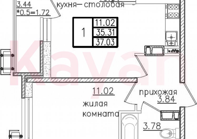 Продажа 2-комн. квартиры, 35.31 кв.м фото 0