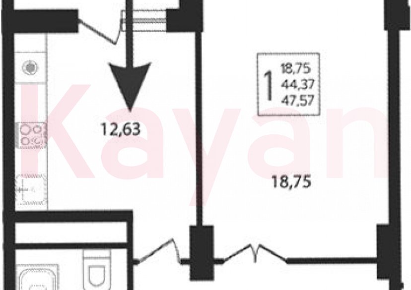 Продажа 1-комн. квартиры, 44.37 кв.м фото 0