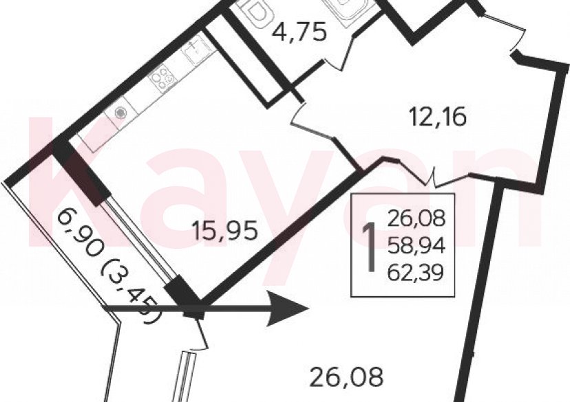 Продажа 2-комн. квартиры, 58.94 кв.м фото 0