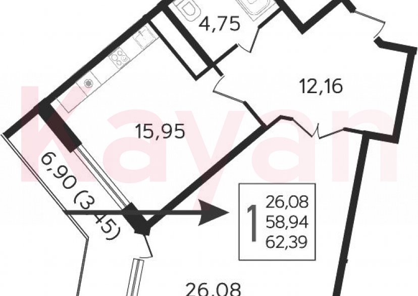 Продажа 2-комн. квартиры, 58.94 кв.м фото 0