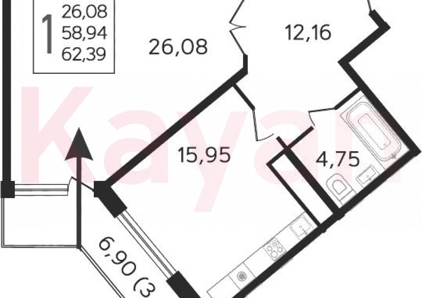 Продажа 2-комн. квартиры, 58.94 кв.м фото 0