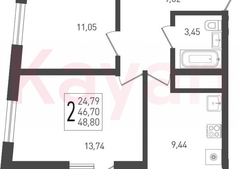 Продажа 2-комн. квартиры, 46.7 кв.м фото 0